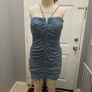 Blue lace mini dress